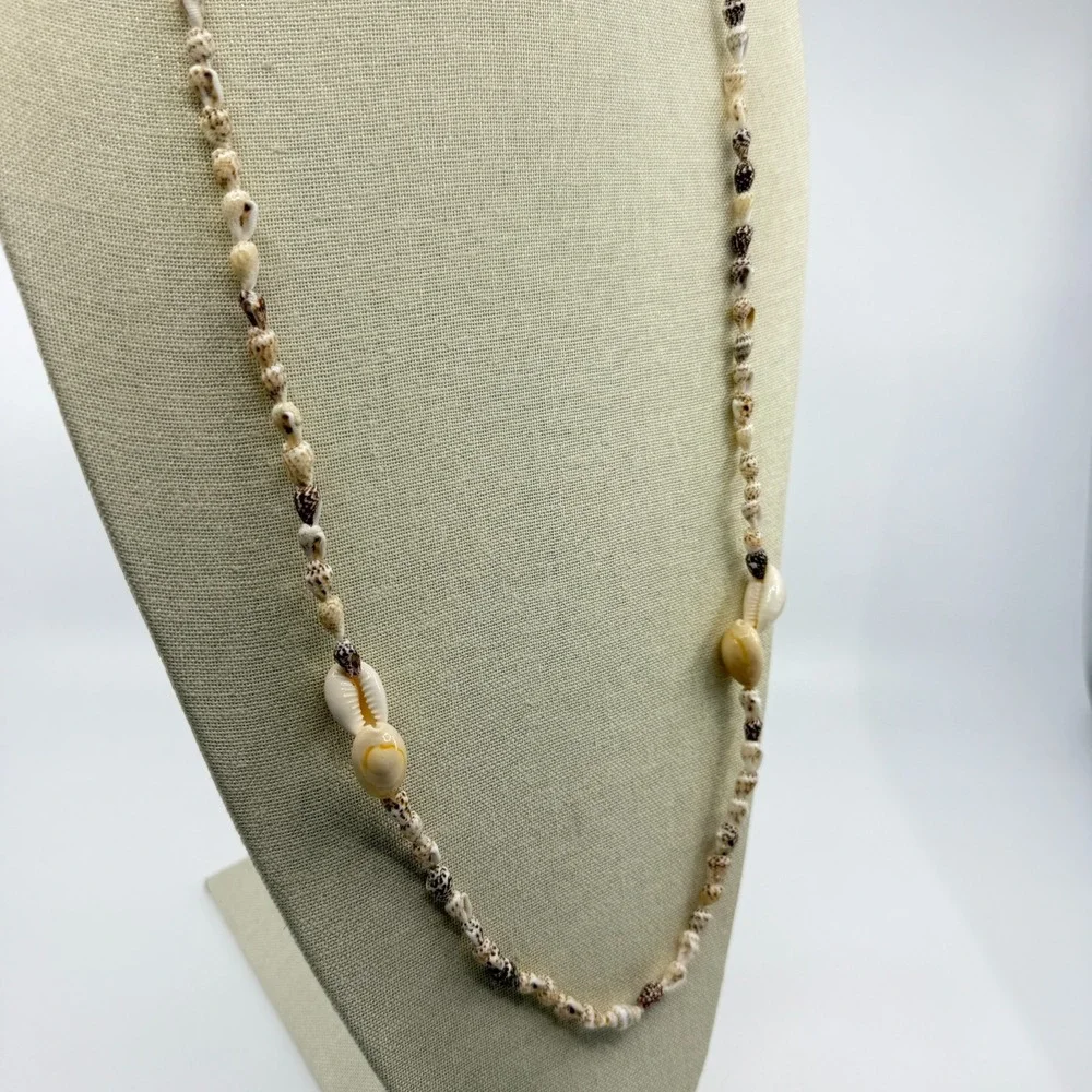 Natural Cowrie Seashell Station Long Necklace Coastal Beach Boho Jewelry Gift
